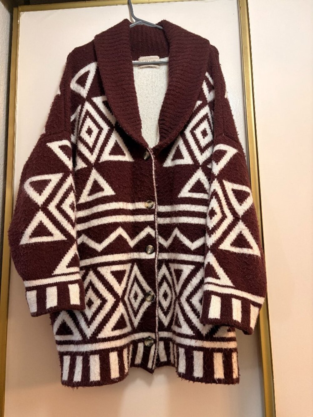 Oversized Maroon and White MoonRiver Cardigan